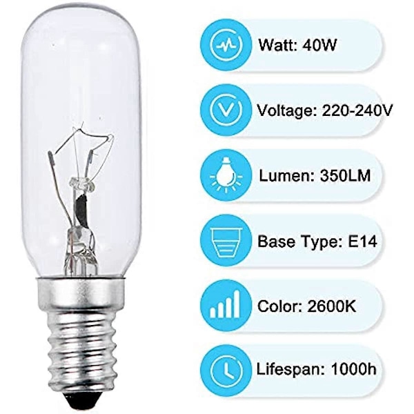 40W Spishuv Huv Köksfläkt Glödlampa E14 SES Apparatlampa Varmvit 2700K Dimbar T25 Tubulär Glödlampa Liten Edison Skruv Extra (LGL)