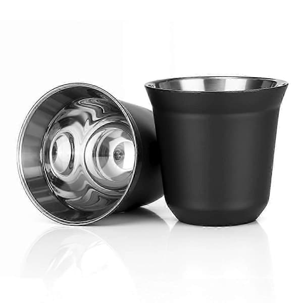 80 ml espressokopper i rustfrit stål - 2-pak dobbeltvægget 304 rustfrit stål demitasse-kopper 80 ml (LGL) Black