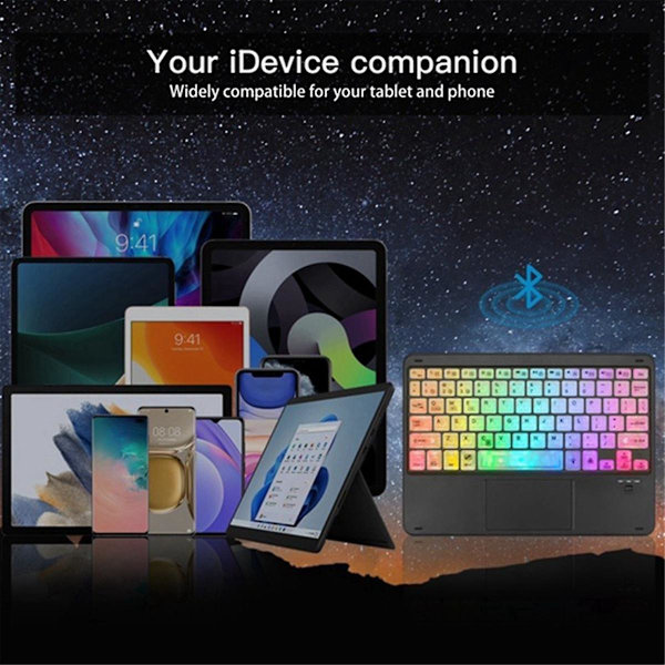 Gjennomsiktig fargerikt lysende Bluetooth-tastatur 10-tommers bakgrunnsbelyst Bluetooth-tastatur egnet for Ta