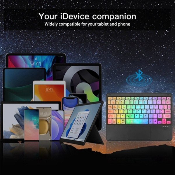 Gjennomsiktig fargerikt lysende Bluetooth-tastatur 10-tommers bakgrunnsbelyst Bluetooth-tastatur Passer for Ta