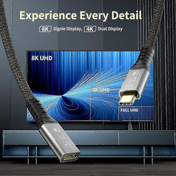 Thunderbolt 4 Forlengelseskabel, USB-C Kabel Til USB C Hann Til Hunn Støtter 8k/5k@60hz Video / 40gbps Dataoverføring / 100w Lading(0.8m) LGL