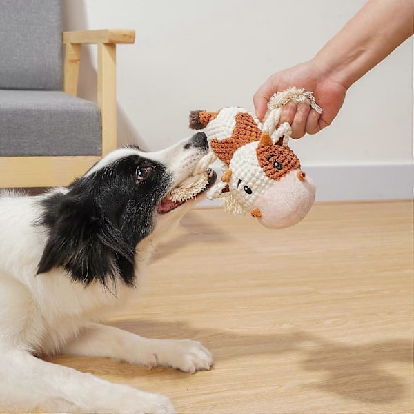 Hundelegetøj, Plyslegetøj til Store Racer, Sødt Pibende Hundelegetøj med Knasende Papir, Hundetyggelegetøj til Hvalpe, Små, Mellemstore og Store Hunde (Ko) LGL