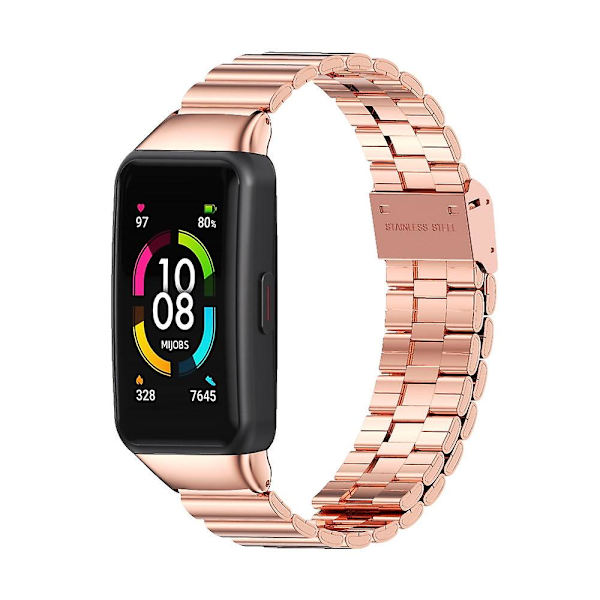 Rustfrit stållänkarmband till Huawei Band 6 / Honor Band 6 [GGL] Rose Gold