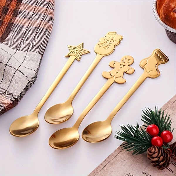 4pcs Festive Stainless Steel Spoon Set - Durable, Rust-Resistant, and Easy to Clean - Perfect for Holiday Parties, and Everyday Use