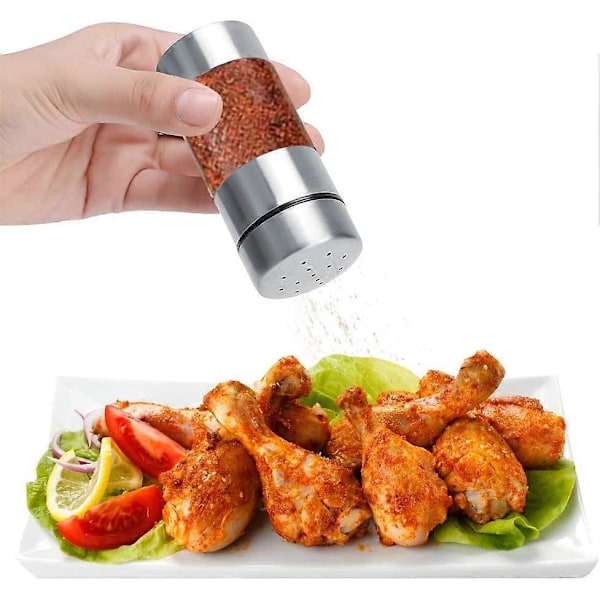 Kryddburk i rostfritt stål Hushåll Salt Peppar Box Kryddburk Transparent Flaska Tank Grill Kryddburk För Hemmakök (LGL)