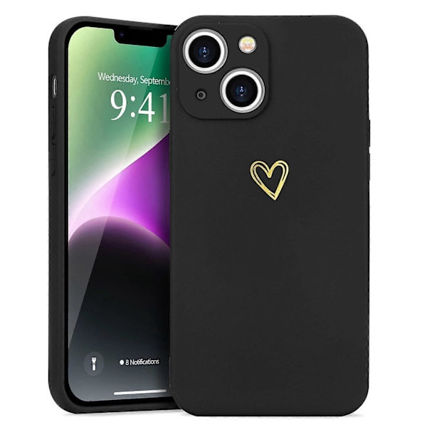 Kompatibelt iPhone 14 Skal Silkeslent Mjukt Stötsäkert Silikonskal med Söt Guldhjärta Design (LGL)