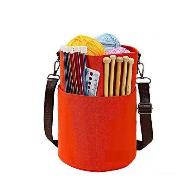 Garnoppbevaringsveske med skulderstropp, solid heklebegynnergave, garnveske (LGL) Orange