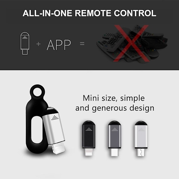 Trådlös Smarttelefon Infraröd Sändare Universell Mini Fjärrkontroll med Typ-C Anslutning Rep LGL Black