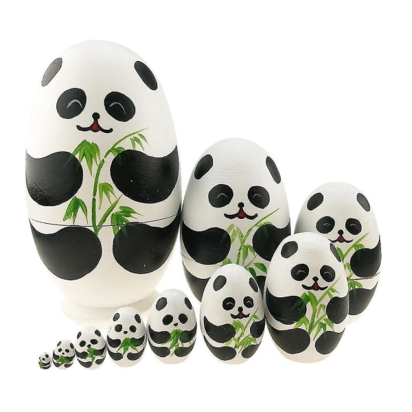 Sæt 10 stk. Sød Panda Æg Form Træ Stablelegetøj Håndlavede Nesting Dolls Dyr Matryoshka Doll Babushka Dolls[GL]