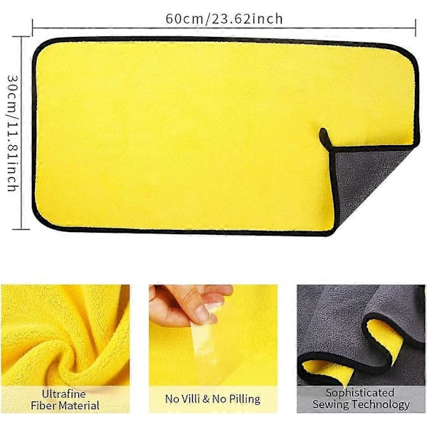Mikrofiberklude til bil, 3 stk., 60 x 30 cm Ultra Absorberende Mikrofiber Håndklæder - Hurtigtørrende, Genanvendelige til Rengøring (LGL)