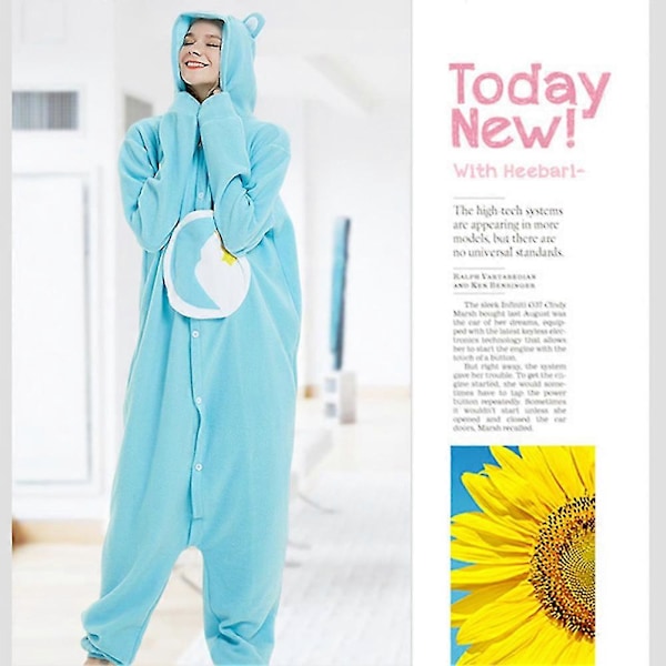 Tecknad Björn Onesie Pyjamas För Vuxna - Cosplay Kostym För Halloween - Mjuka Fleece Hemmakläder LGL Blue M