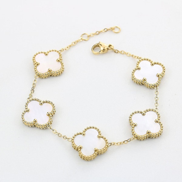 Four Leaf - Armband 18k Guldpläterat Rostfritt Stål Dubbelsidig Eftermarknad LGL white
