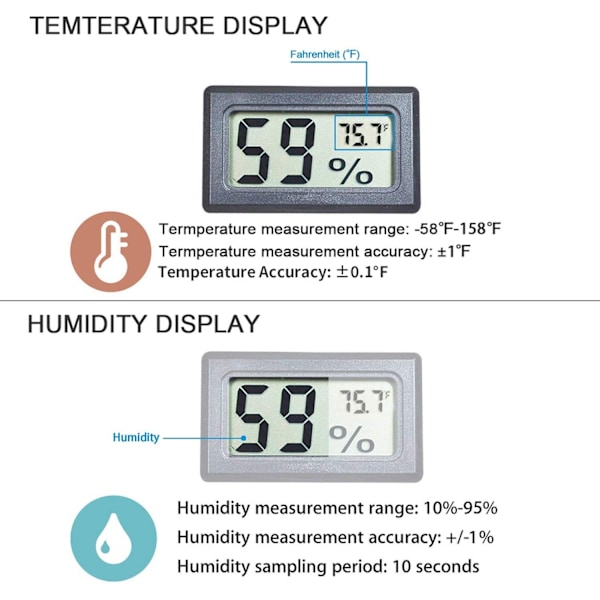 INF Mini LCD Hygrometer / Termometer Grå (LGL)