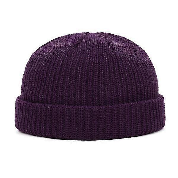 Herre Strikket Hue Beanie Skullcap Sømandshue Kantløs Retro Navy Stil Beanie Hue LGL Purple