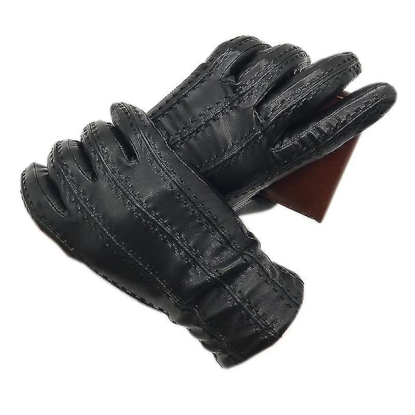 Vinter Mænd Mode Fåreskind Handsker i ægte læder Bomuldsforing Vinterhandsker Holder varmen Kørsel Ridning Udendørs Sort Ny