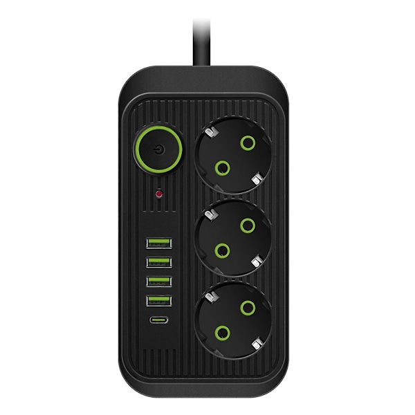 Svart 2M EU-kontakt Multi-standard Uttag Förlängningssladd Strömskena med USB Typ-C Snabbladdning Nätverksfilteradapter Black