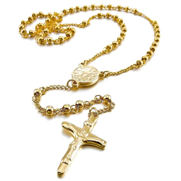 Stainless Steel Pendant Necklace Gold Jesus Christ Crucifix Rosary Retro 23 Inch Chain Man Woman [LGL]