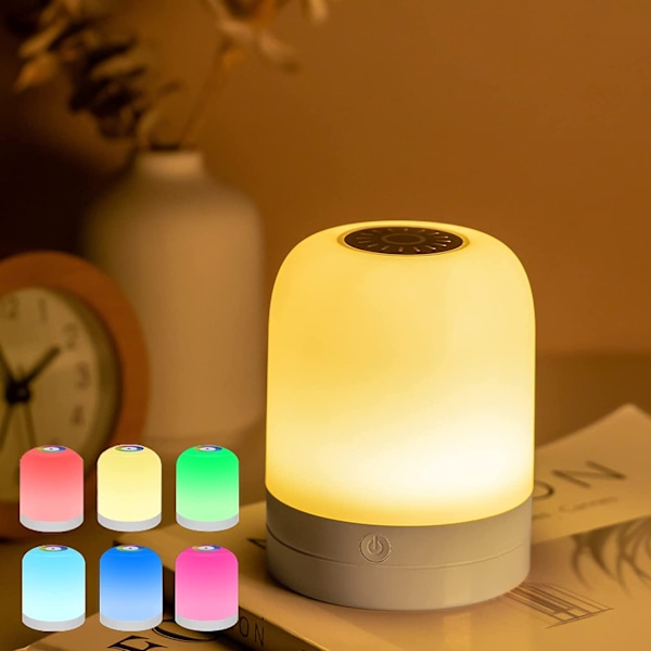 Qinwei LED Nattlampa med Touchkontroll, Uppladdningsbar Bordslampa, 7 Färger, Portabel Lampa, Sovrum, Vardagsrum, Kontorslampa (Uppladdningsbar) (LGL)