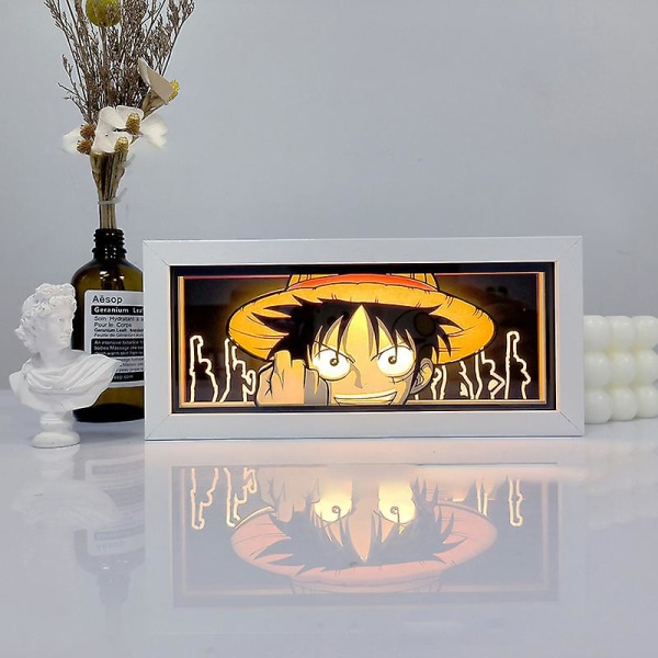 One Piece Anime 3D Papirklip Lysboks Manga Skyggeboks LED Skrivebords Natlamper [LGL] A