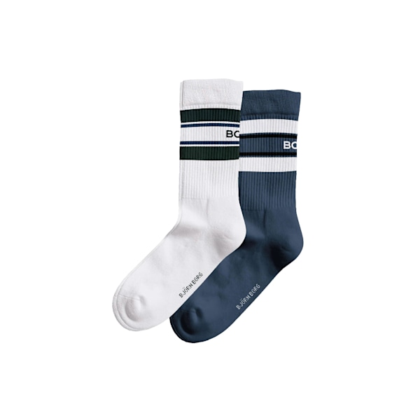 Core Cotton Crew Socks 2-pack - Blå/vit (LGL) 41-45