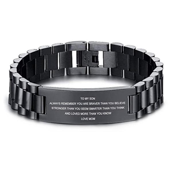 Til Min Sønn Gravert På Den Ene Siden Armbånd Bokstaver Gravert Titan Stål Armbånd Black