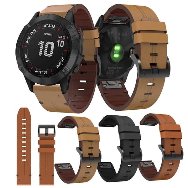 Nahkainen kellon ranneke Garmin Instinct 2 Solar -kelloon (LGL) Light brown