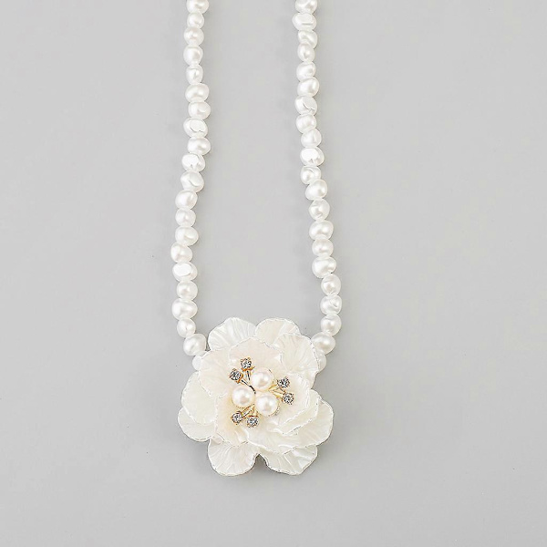 Camellia Blomst Halskæde Simpel Imitation Perle Choker Kraveben Kæde Halskæde (LGL)