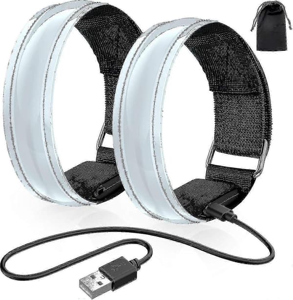 Oppladbart LED-armbånd, 2-pakning USB-reflekslysstriper for barn, for jogging, løping og sport (LGL)
