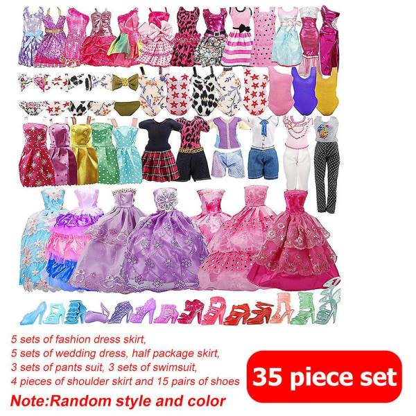 35 stk Barbie Dukke Dress Up Tøj Kjoler Sko Sæt Mode Fest Tilbehør Børn Piger Legetøj Gaver