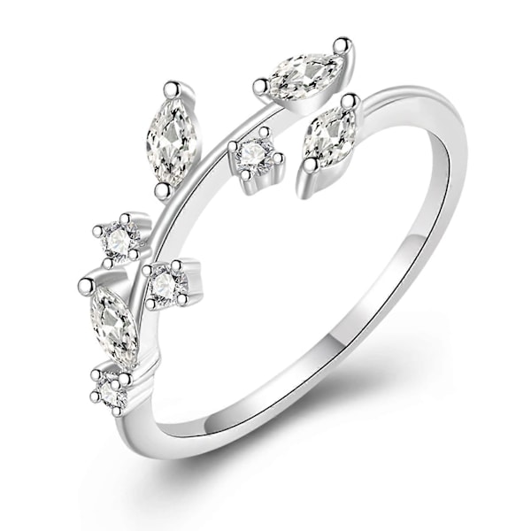 Sterling Sølv Ringe - S925 Sølv Justerbare Åbne Olivenblad Ringe med Cubic Zirconia Piger Kvinder Smykker Gaver (LGL)