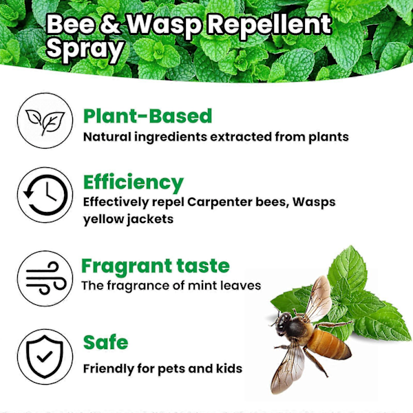 Getingspray med naturliga, växtbaserade pepparmyntsoljor, bispray, birepellerande spray för att stöta bort bin och getingar för uteplatser, trädgårdar, gårdar LGL 1Pcs