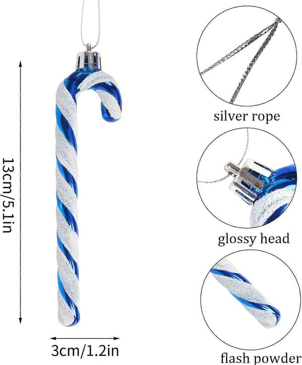 Plast glitter candy canes for jul, juletrepynt (blå) (LGL)