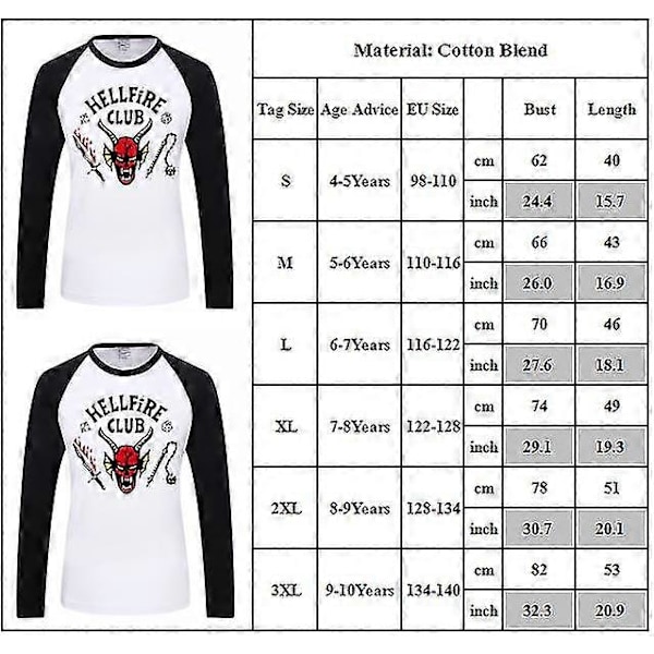 Stranger Things Barn Pojkar Flickor Hellfire Club Ung Långärmad T-shirt Cosplay Tee Toppar LGL 6-7Years