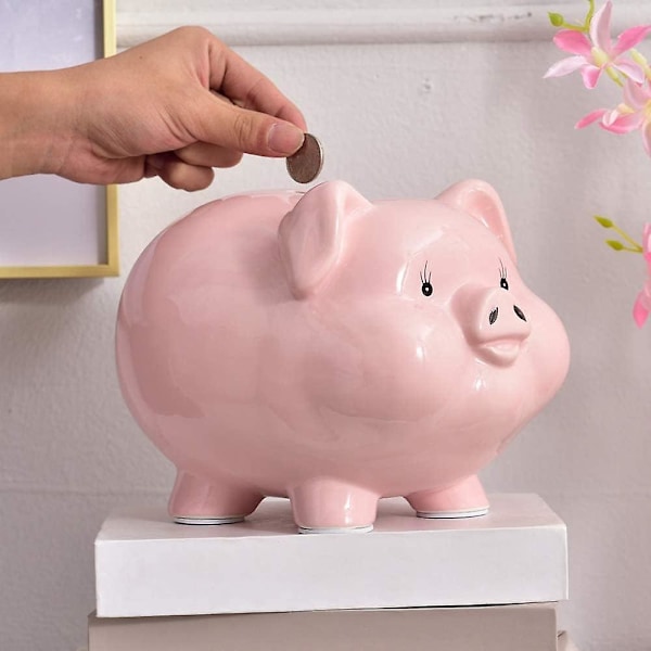 Keramikk Rosa Gris Piggy Bank for Voksne, Sparepenger Bank for Barn, Myntteller Krukke, Sparepenger Ba