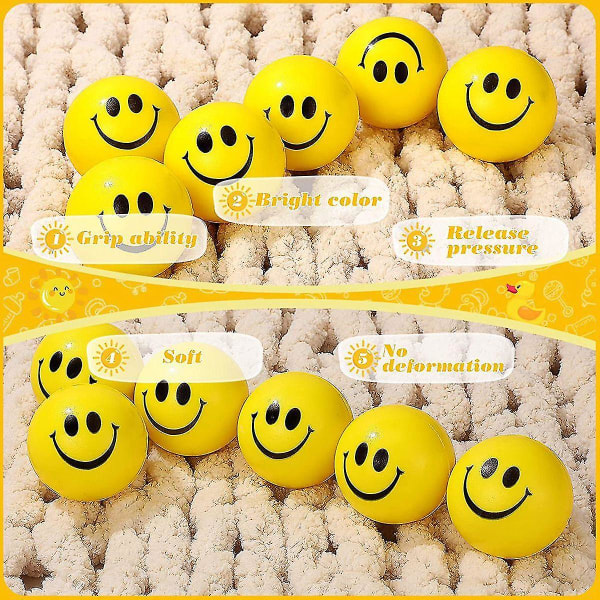 2,5 tums smile-stressbollar Bulk Happy Smile Stress relief Mini roliga skumbollar Barn Smile T yellow