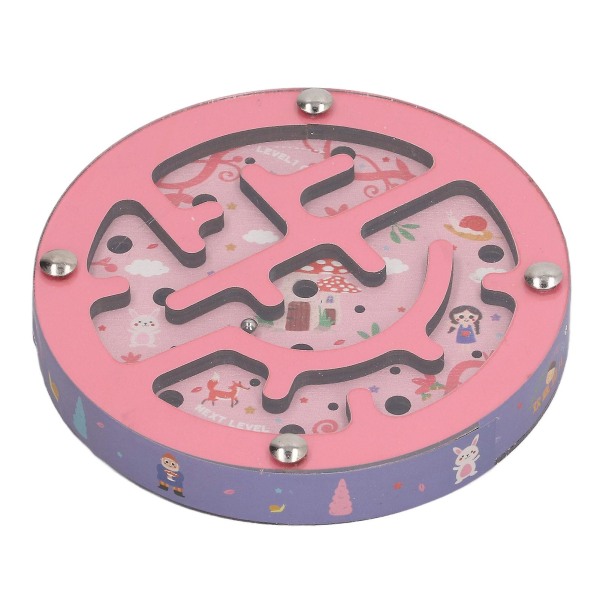 Tasapainosokkelopeli Kaksipuolinen opettavainen pyöreä kannettava puinen pallolabyrintti pulmalautapeli lapsille Pink Purple Castle