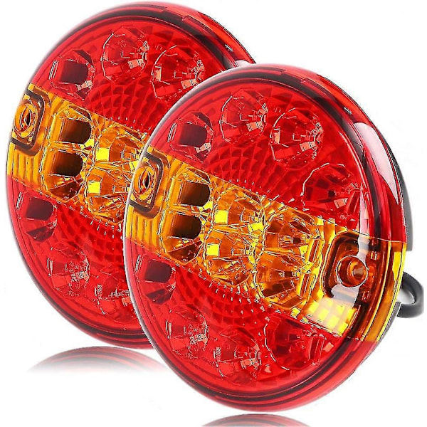 2 kpl 12/24 V LED pyöreä valo perävaunun takavalo Hamburg valaistus asuntovaunu kuorma-autoon (punainen & keltainen, pyöreä) (LGL)