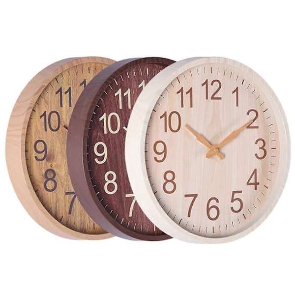 Nordisk Minimalistisk Träväggklocka Tyst Rund Hängande Klocka Elegant P20250110813 LGL Dark  brown