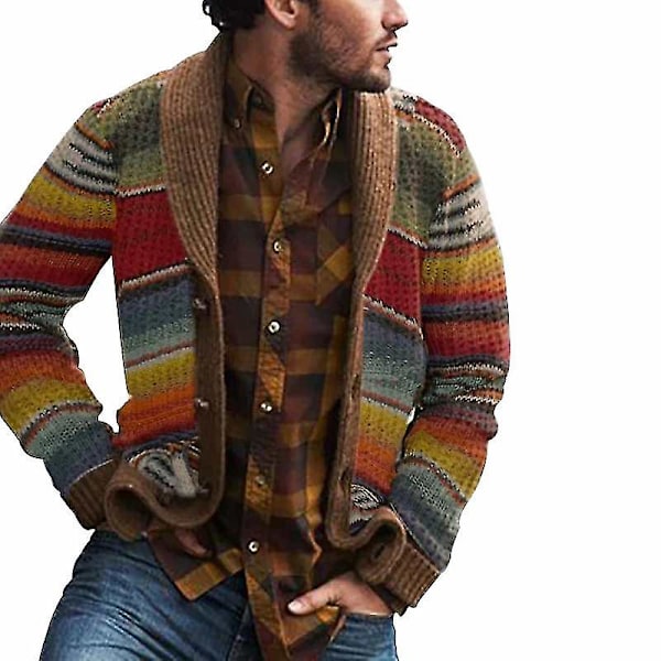 Løs topp cardigan frakk genser for menn, langermet, holder varmen, mote for vinteren, hww LGL Blue 3XL