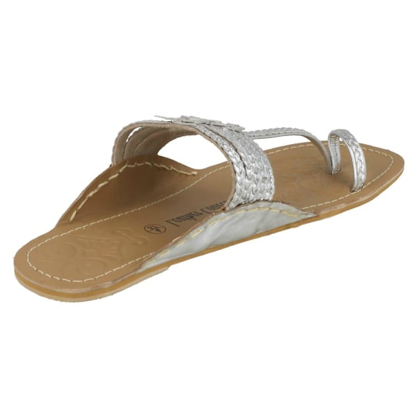Dam Läderkollektion Platt Tåögla Flätade Sandaler F00077 LGL Silver UK 7