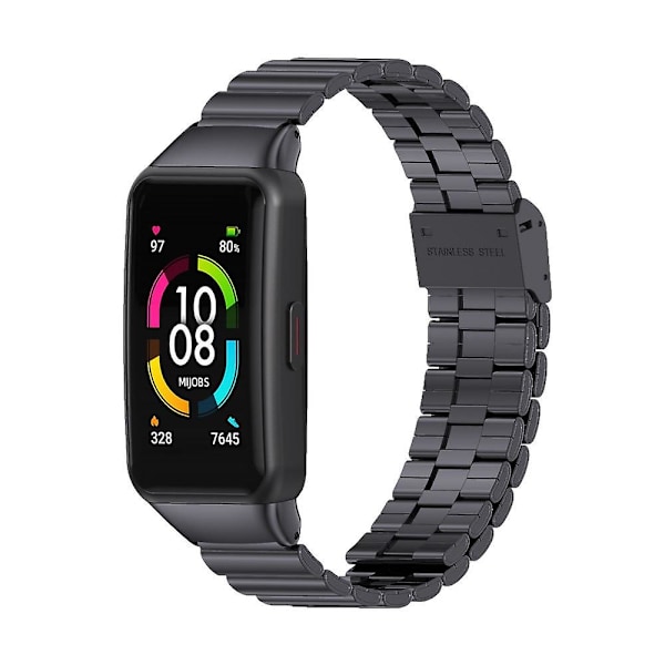Rustfrit stållänkarmband till Huawei Band 6 / Honor Band 6 [GGL] Black