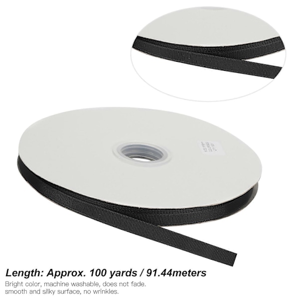 100 Yards Satinband 0.4in Bredd Omslag Färgäkta Dekoration för Julklapp Hantverk Paket Svart (LGL)