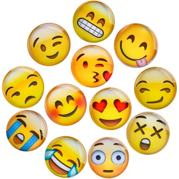 Magneettiset emojit, 12 kpl 3D-lasisia hymyileviä emoji-jääkaappimagneetteja jääkaappiin ja valkotaululle (3 cm) (LGL)