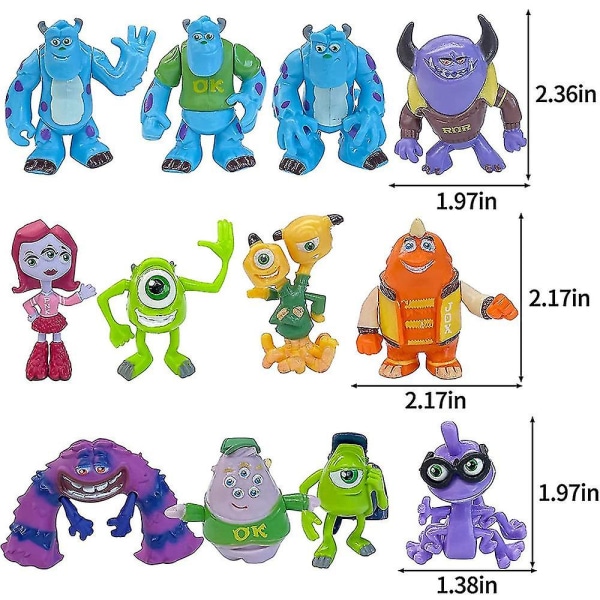 12 stk Monsters Universitetslegetøj Figursæt, Poseable Filmfigurer Samlerobjekt Model Dukker Action Figurer Minifigur Gave til børn