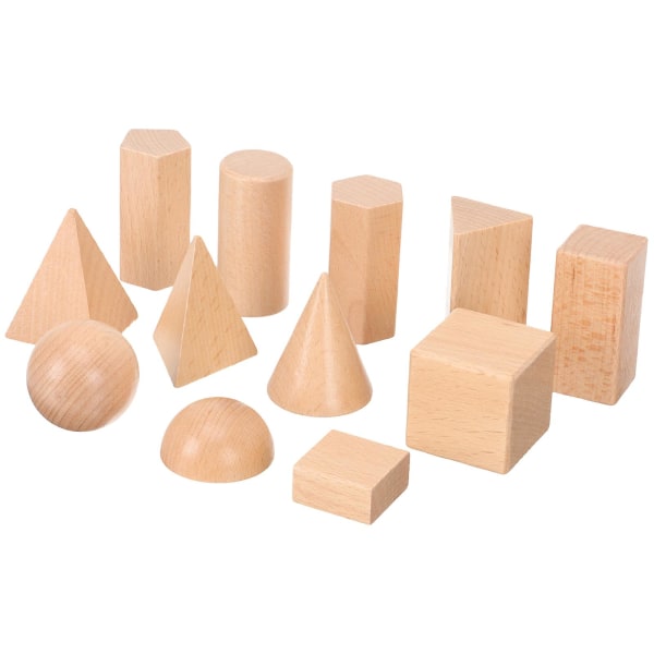 12 stk. geometriske trælegemer til børn i folkeskolen 6x3CM