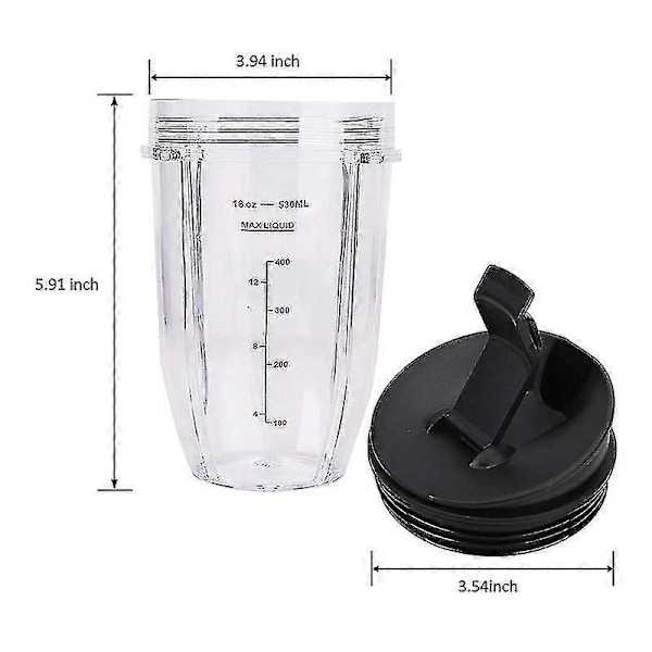 2 stk. 532 ml (18 oz) erstatnings Ninja blenderkopper med låg til Ninja Auto Iq Bl480 Bl642 Bl450 Bl682 Bl480 LGL