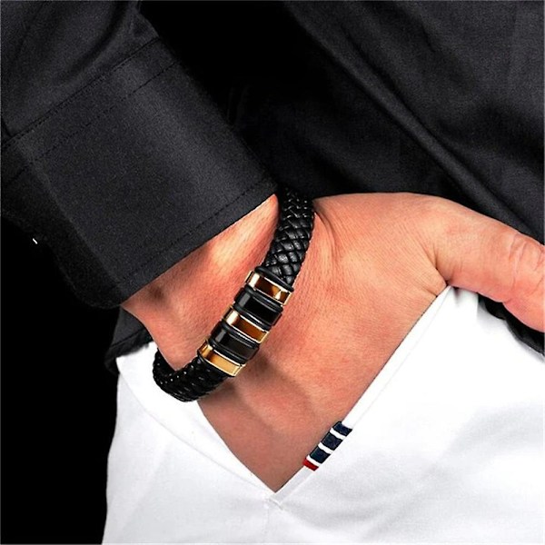 Rustfrit stål læder vævet armbånd titanium stål magnetisk armbånd herre gaver LGL B