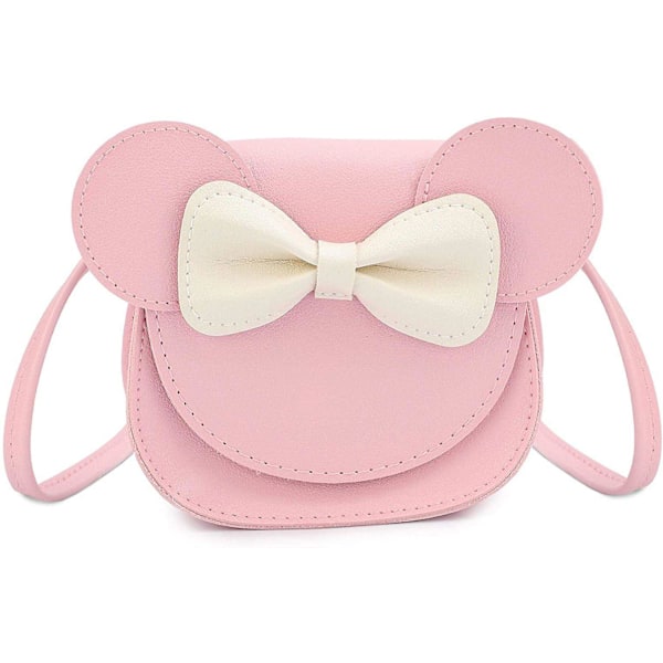 Liten flickväska prinsessa mini väska med rosett söta musöron rosett crossbody väska rosa mus (LGL)