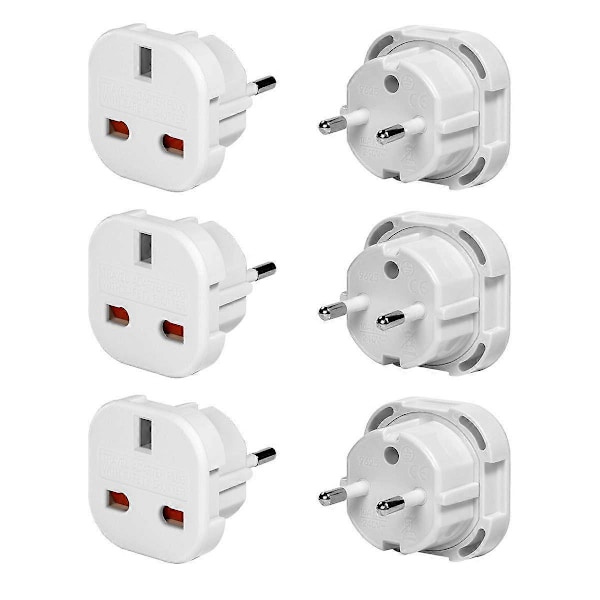 3-pack UK till EU Europeisk Reseadapter, Europa Typ C Strömkontakt för Egypten, Turkiet etc. Vit (LGL)