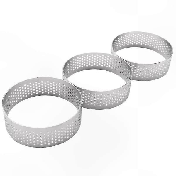 10-pak runde bageringe i rustfrit stål, 5,9 cm perforerede tærteforme til kager og mousser (LGL) Silver